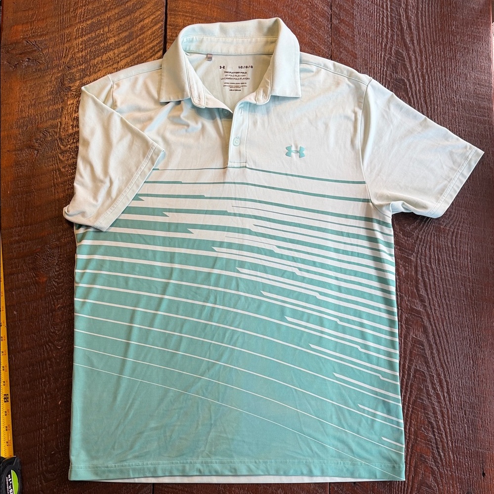 Under Armour Aqua Striped Polo Shirt Men’s Golf Performance Polo